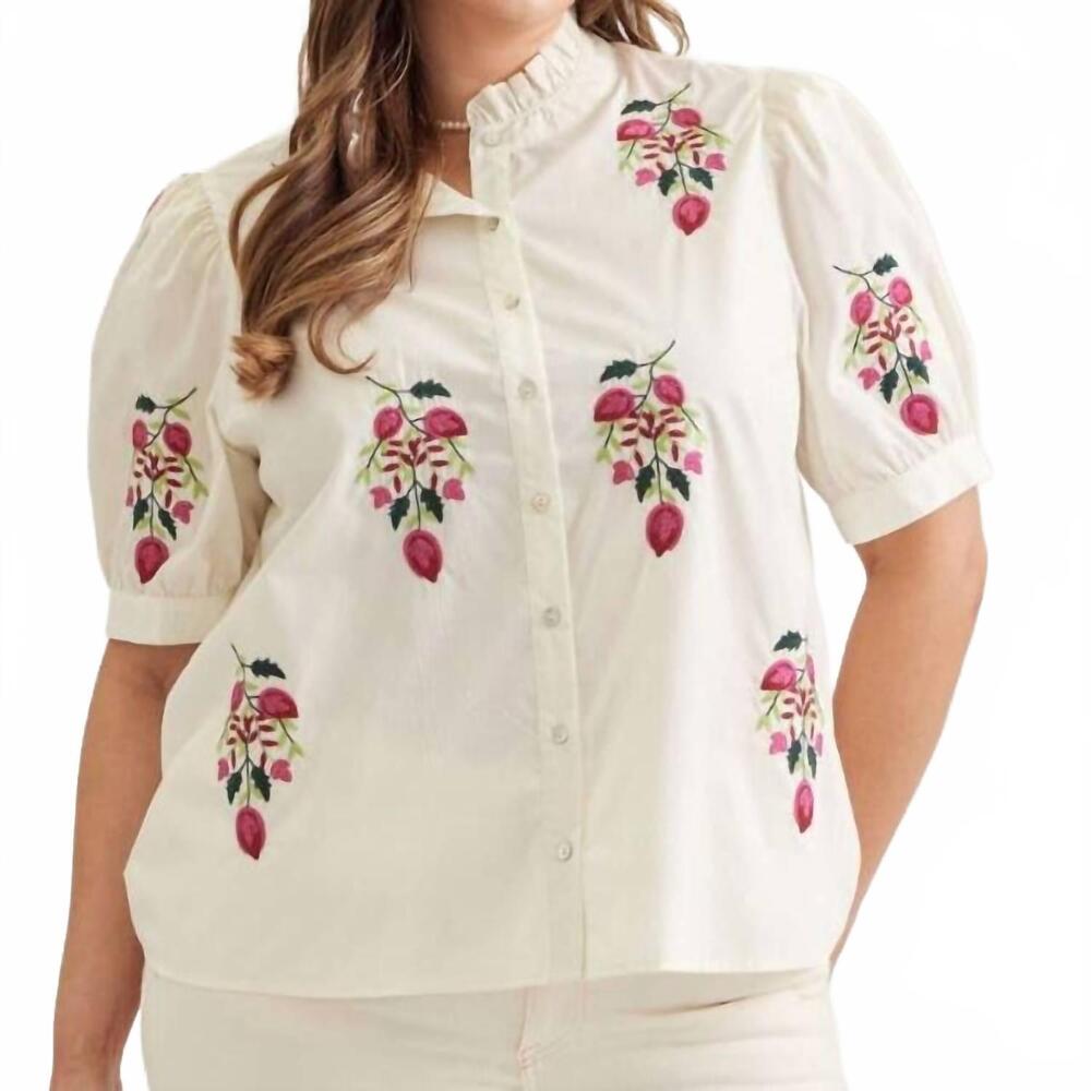 NEW ENTRO floral embroidered top - plus in cream